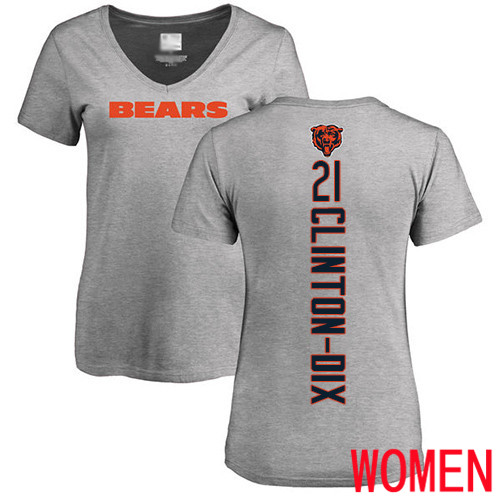 Chicago Bears Ash Women Ha Ha Clinton-Dix Backer V-Neck NFL Football #21 T Shirt->nfl t-shirts->Sports Accessory